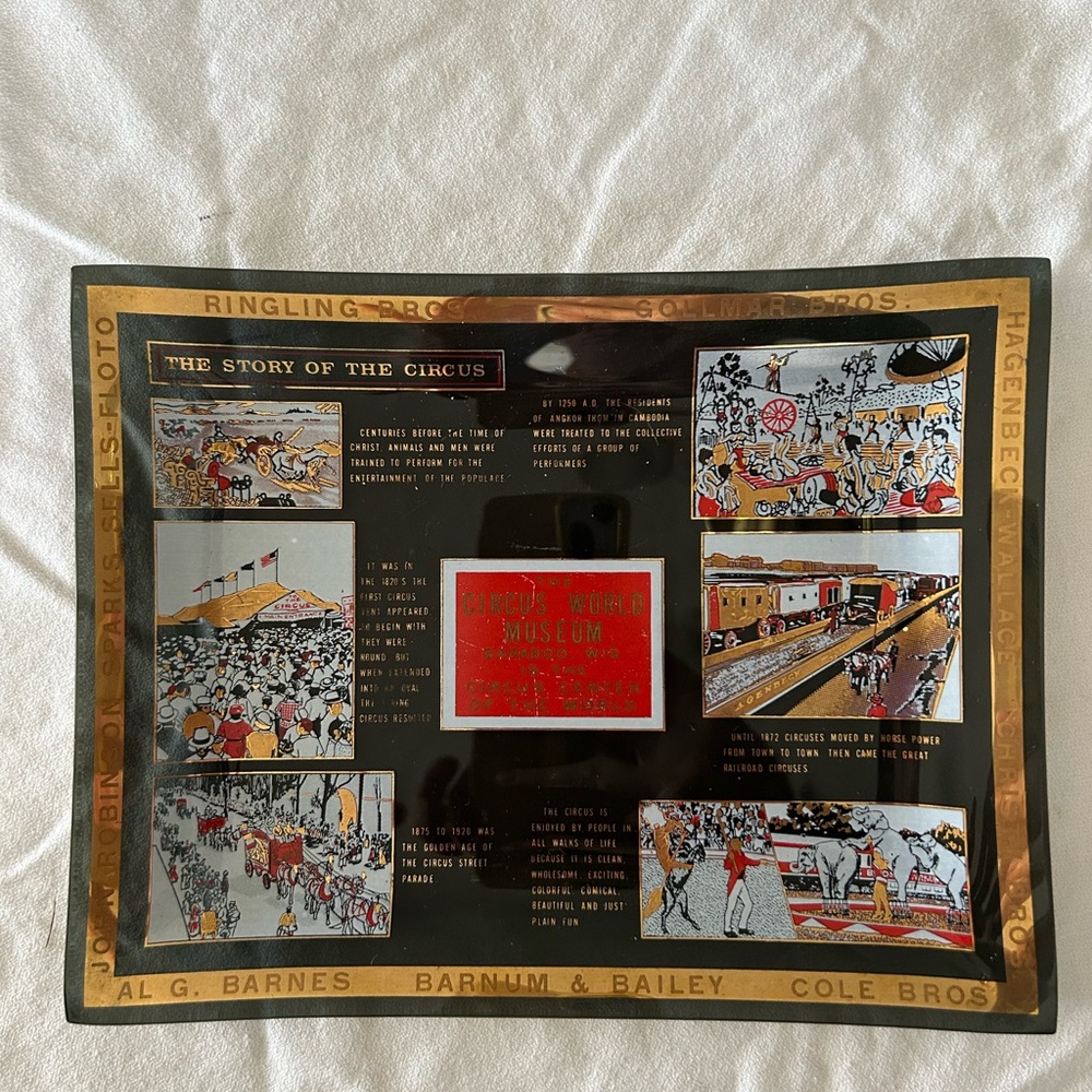 Vintage Circus Theme Decorative Art glass tray